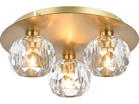 Elegant Lighting Graham 3-Light Gold Crystal Geometric Flush Mount