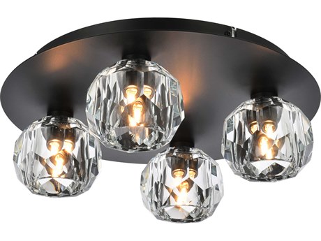 Elegant Lighting Graham 4-Light Black Crystal Geometric Flush Mount