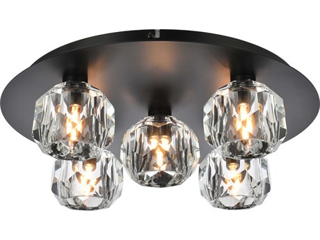 Elegant Lighting Graham 5-Light Nickel Black Crystal Geometric Flush Mount