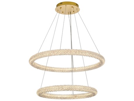 Elegant Lighting Bowen 2-Light Satin Gold Round Tiered Pendant
