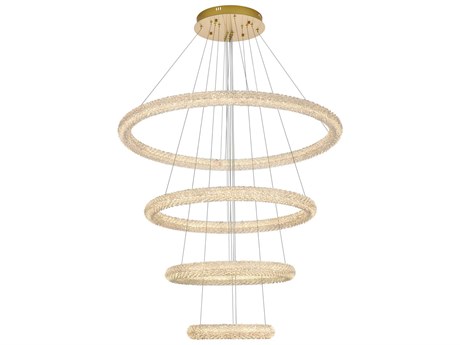 Elegant Lighting Bowen 4-Light Satin Gold Round Tiered Pendant
