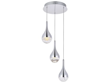 Elegant Lighting Amherst 3-Light Chrome Clear Crystal LED Geometric Mini Pendant