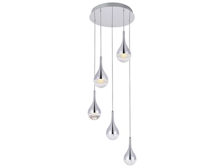 Elegant Lighting Amherst 5-Light Chrome Clear Crystal LED Geometric Pendant