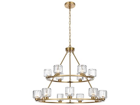 Elegant Lighting Cadence 15-Light Satin Gold Tiered Chandelier
