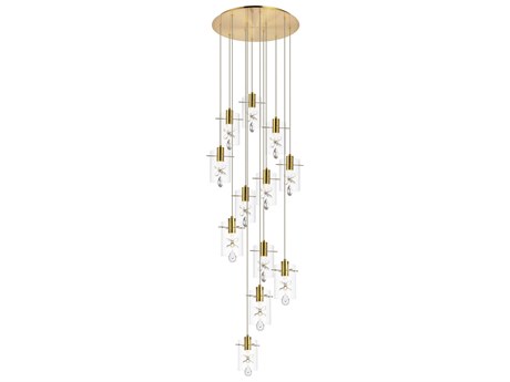 Elegant Lighting Hana 12-Light Gold Crystal Glass Cylinder Pendant