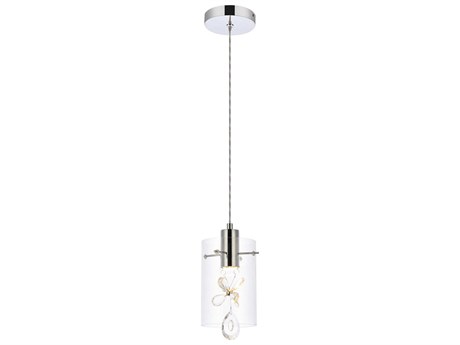 Elegant Lighting Hana 1-Light Chrome Crystal Glass Cylinder Mini Pendant