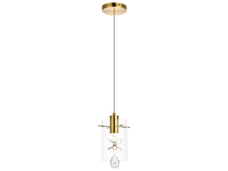 Elegant Lighting Hana 1-Light Gold Crystal Glass Cylinder Mini Pendant