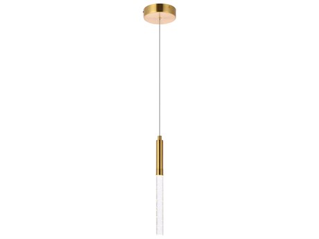 Elegant Lighting Ruelle 1-Light Gold Crystal LED Cylinder Mini Pendant