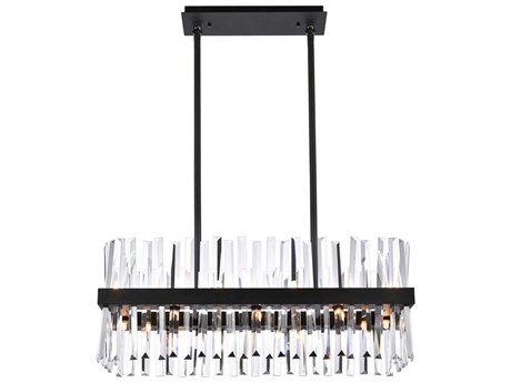 Elegant Lighting Serephina 16-Light6-Light Black Crystal Linear Island Pendant