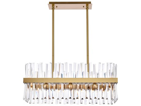 Elegant Lighting Serephina 16-Light6-Light Satin Gold Crystal Linear Island Pendant