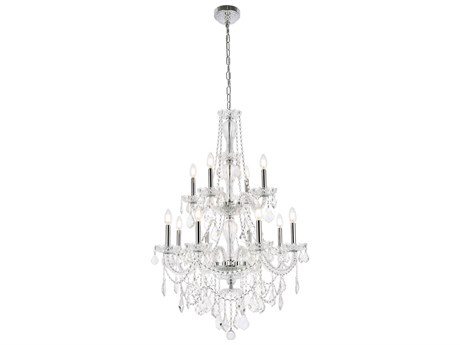 Elegant Lighting Giselle 12-Light Chrome Crystal Glass Candelabra Empire Tiered Chandelier