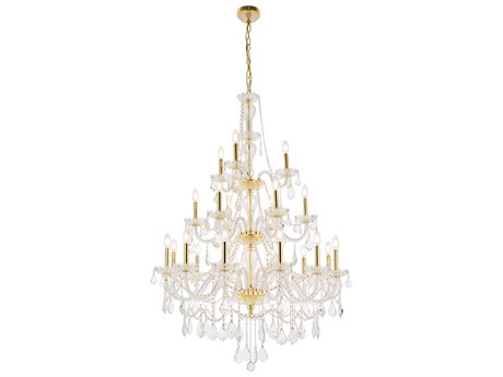 Elegant Lighting Giselle 21-Light Gold Crystal Glass Candelabra Empire Tiered Chandelier