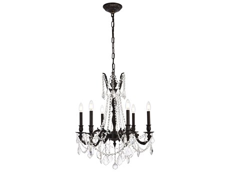 Elegant Lighting Rosalia 6-Light Dark Bronze Gold Crystal Candelabra Chandelier