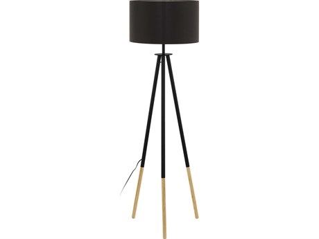 Eglo Bidford Matte Black Wood Fabric Floor Lamp