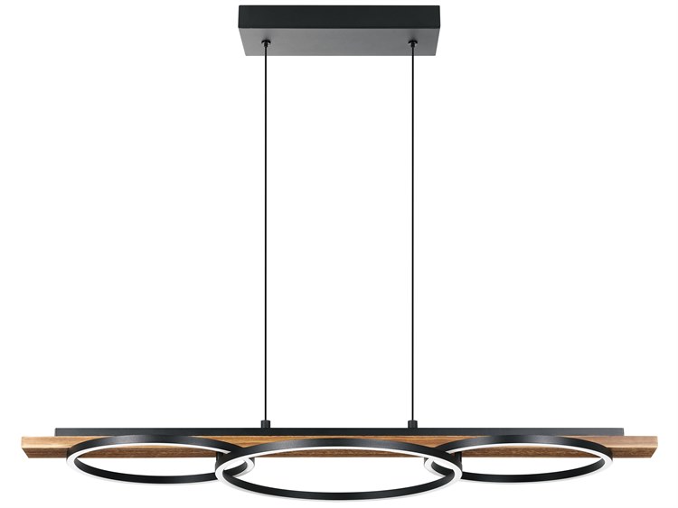 Eglo Boyal 3-Light Brushed Pine Wood Black Geometric Island Pendant