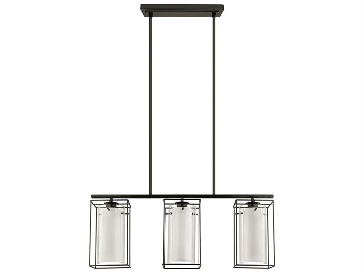 Eglo Lombes 3-Light Structured Black Geometric Island Pendant