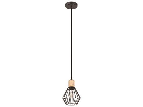 Eglo Palmorla 1-Light Structured Black Wood Geometric Mini Pendant