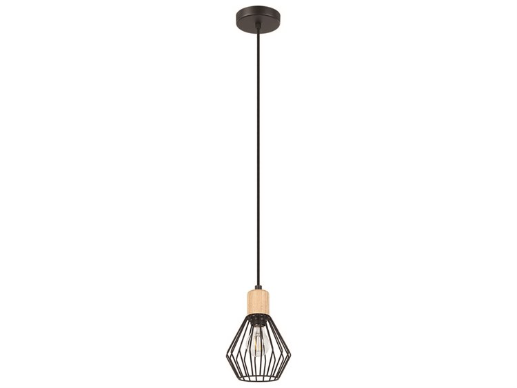 Eglo Palmorla 1-Light Structured Black Wood Geometric Mini Pendant