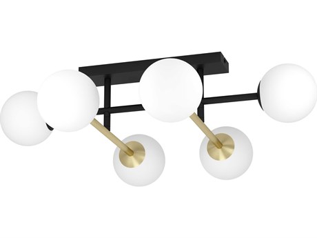 Eglo Paz 6-Light Black Brushed Gold White Globe Semi Flush Mount
