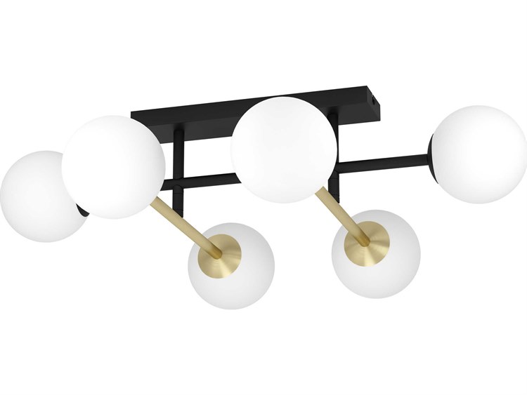 Eglo Paz 6-Light Black Brushed Gold White Globe Semi Flush Mount