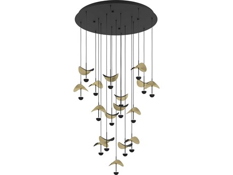 Eglo Dracera 17-Light Black Gold Leaf Geometric Pendant