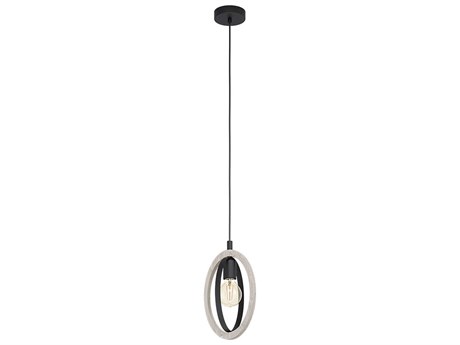 Eglo Basildon 1-Light Natural Wood Black Round Mini Pendant