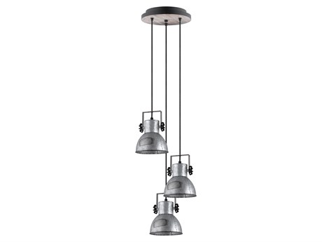 Eglo Barnstaple 3-Light Black Bleached Wood Steel Dome Pendant