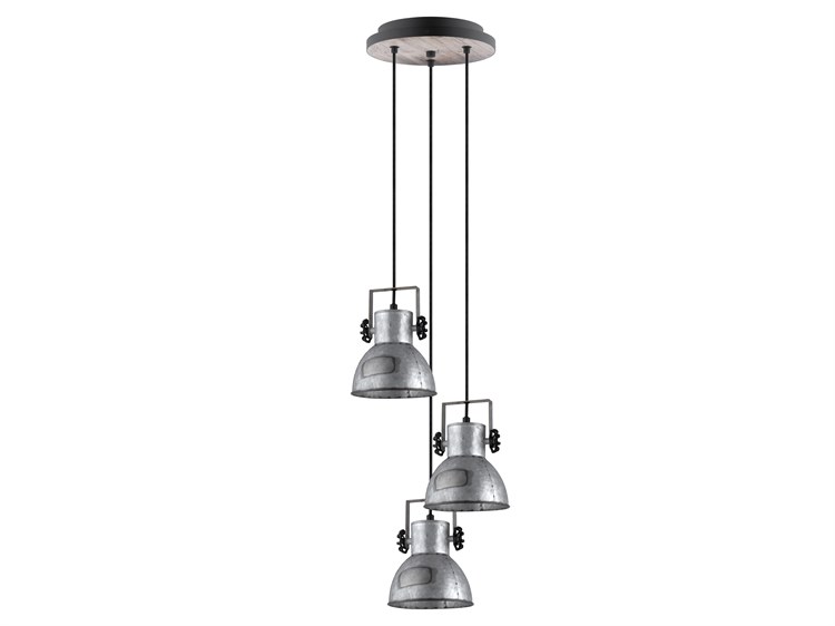 Eglo Barnstaple 3-Light Black Bleached Wood Steel Dome Pendant