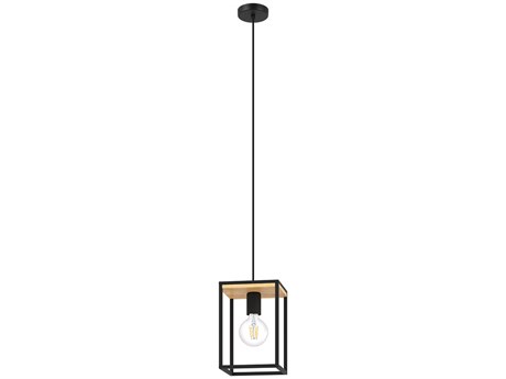 Eglo Libertad 1-Light Structured Black Natural Wood Geometric Mini Pendant