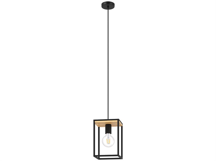 Eglo Libertad 1-Light Structured Black Natural Wood Geometric Mini Pendant