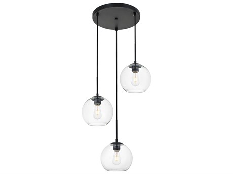 Elegant Lighting Baxter 3-Light Black And Clear Glass Globe Pendant