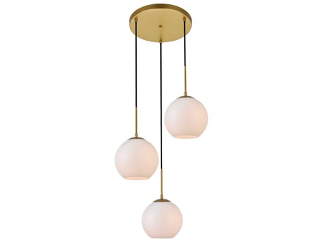 Elegant Lighting Baxter 3-Light Brass And Frosted White Glass Globe Pendant