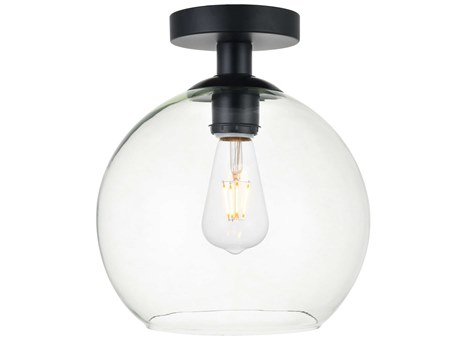 Elegant Lighting Baxter 1-Light Black Glass Globe Semi Flush Mount