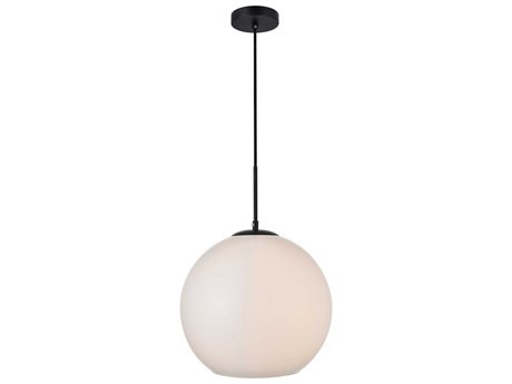 Elegant Lighting Baxter 1-Light Black And Frosted White Glass Globe Pendant