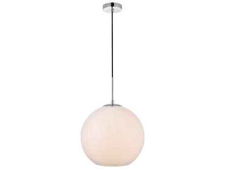 Elegant Lighting Baxter 1-Light Chrome And Frosted White Glass Globe Pendant