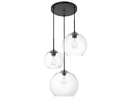 Elegant Lighting Baxter 3-Light Black And Clear Glass Globe Pendant