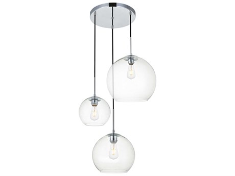 Elegant Lighting Baxter 3-Light Chrome And Clear Glass Globe Pendant