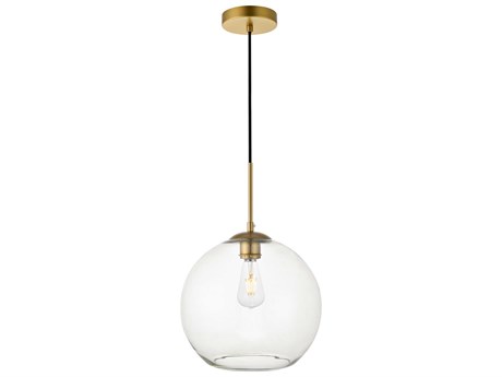 Elegant Lighting Baxter 1-Light Brass And Clear Glass Globe Mini Pendant