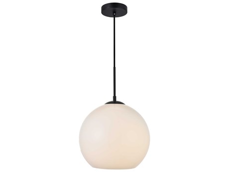 Elegant Lighting Baxter 1-Light Black And Frosted White Glass Globe Mini Pendant