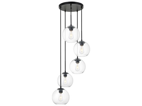 Elegant Lighting Baxter 5-Light Black And Clear Glass Globe Pendant