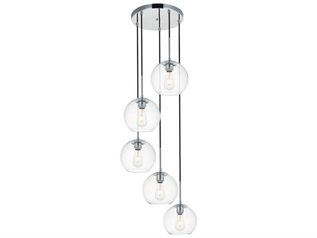Elegant Lighting Baxter 5-Light Chrome And Clear Glass Globe Pendant