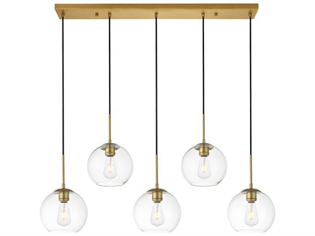 Elegant Lighting Baxter 5-Light Brass And Clear Glass Island Pendant