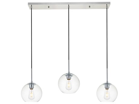 Elegant Lighting Baxter 3-Light Chrome Glass Globe Linear Island Pendant