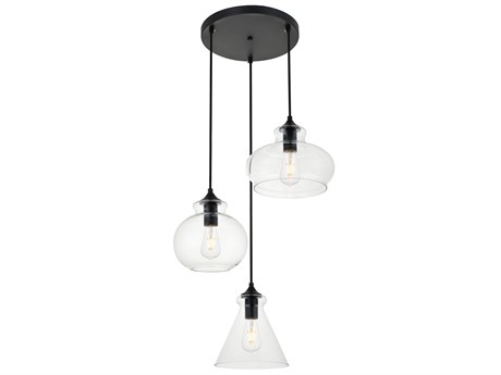 Elegant Lighting Destry 3-Light Black Glass Geometric Pendant