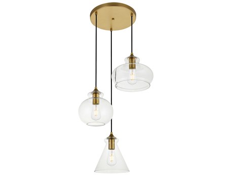 Elegant Lighting Destry 3-Light Brass Glass Geometric Pendant
