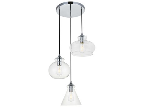 Elegant Lighting Destry 3-Light Chrome Glass Geometric Pendant