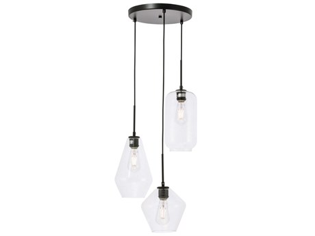Elegant Lighting Gene 3-Light Black Glass Pendant
