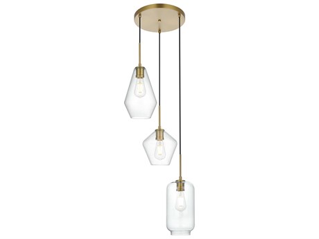 Elegant Lighting Gene 3-Light Satin Gold Pendant