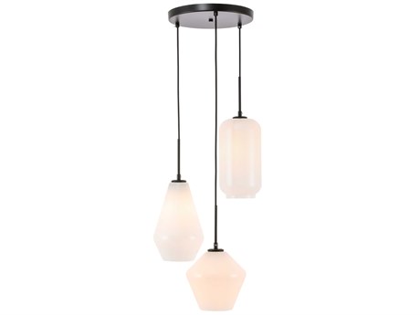 Elegant Lighting Gene 3-Light Black Glass Pendant