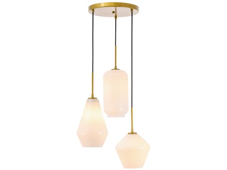 Elegant Lighting Gene 3-Light Brass Glass Pendant